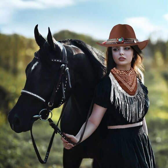 Western Cowgirl Hat and Paisley Bandana Set for Women Vintage Costume main image 5